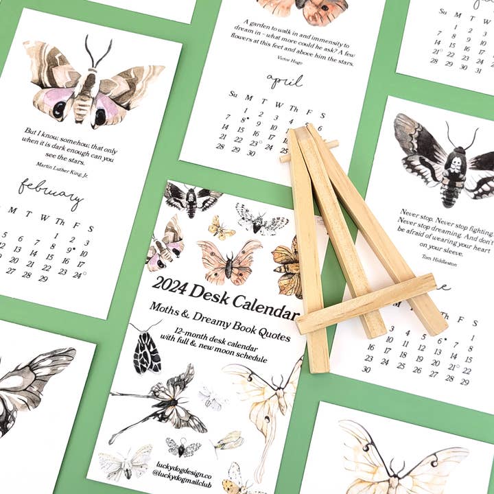 Lucky Dog Design Co. - Wholesale Calendar - Moths & Dreamy Book Quotes 2026 Desk Calendar3
