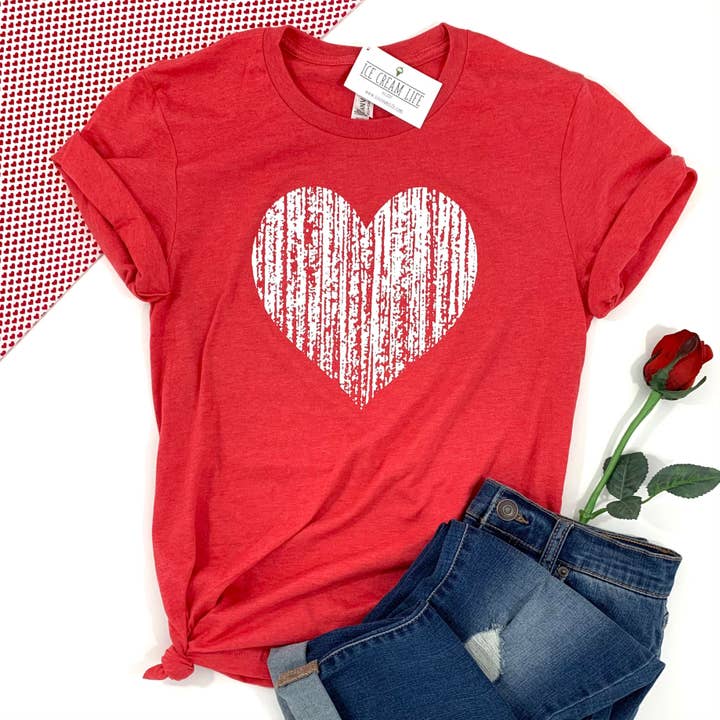 VALENTINSTAGSHEMD, DAMEN-T-SHIRT FÜR ERWACHSENE, VINTAGE-HERZ, ROTES HEMD für den Großhandel von Ice Cream Life