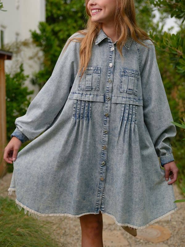 TR2028-01_Mineral Washed Denim Frayed Hem Dress_c for wholesale by TRENDiLiTY