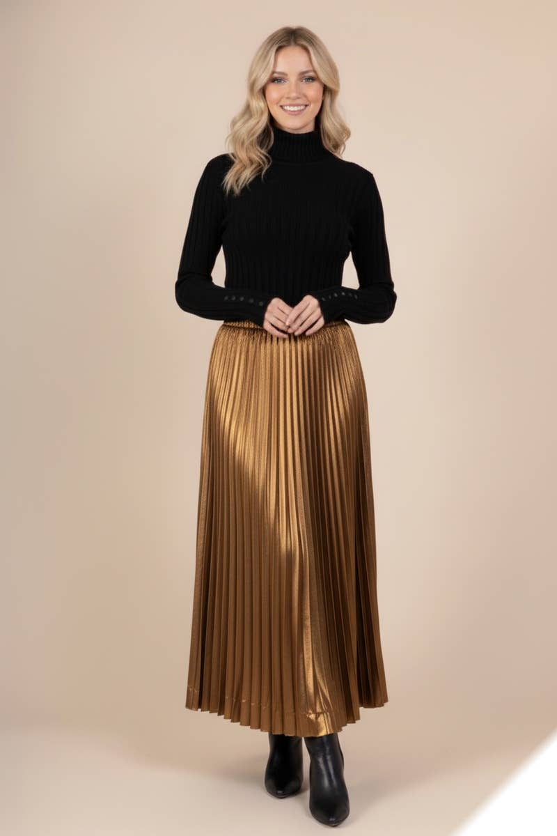 LUSA MODE - Wholesale Skirt - Women's - Long Pleated Solid Satin Skirt 3014 - Lusa Fashion2