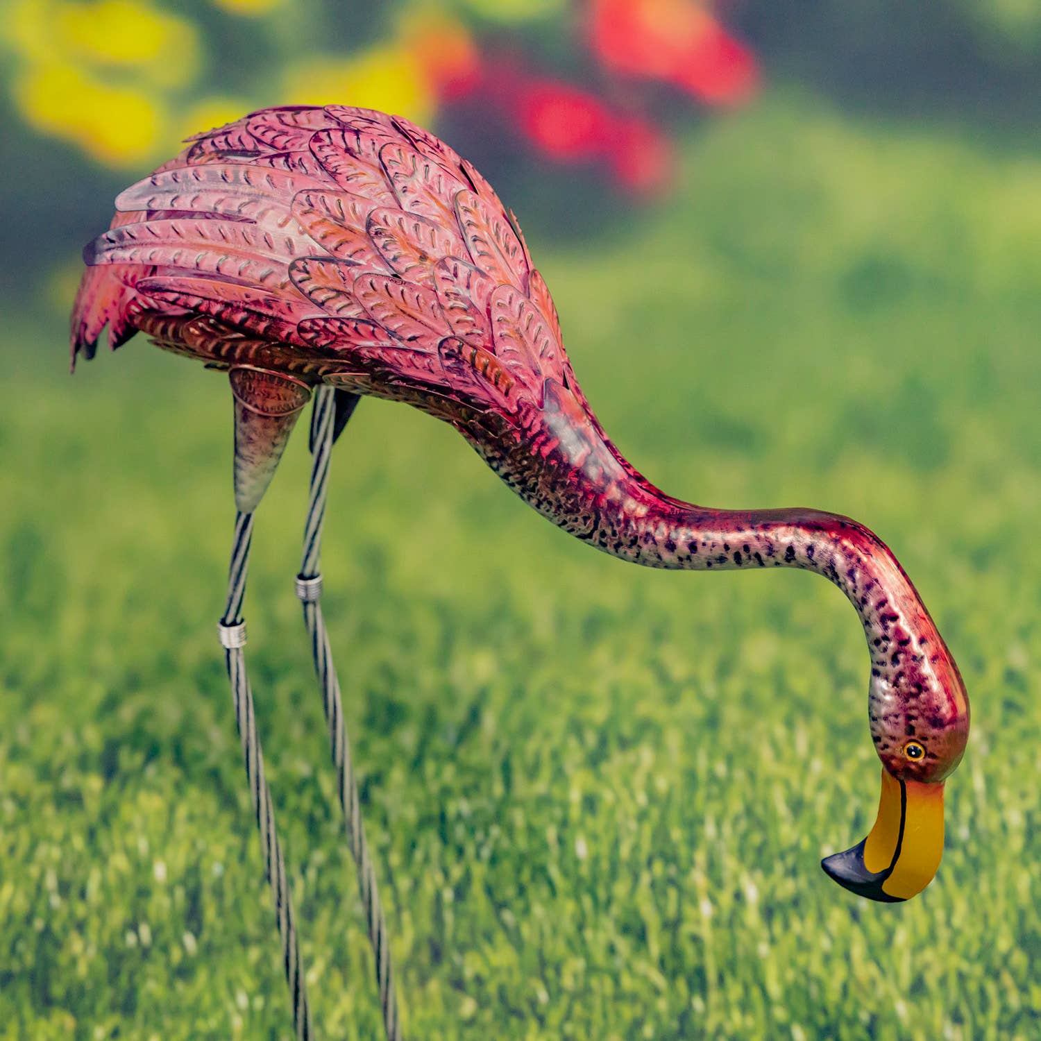 Zaer Ltd. International - Wholesale Garden/Lawn Stake - 41.3" Tall Metallic Pink Flamingo Garden Stakes- 4PC/Set4