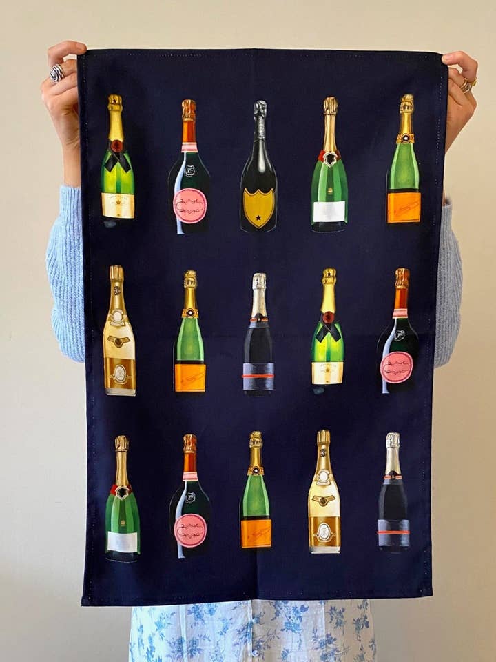 Champagne and Fizz Tea Towels (Best-Seller) for wholesale by Jessica Anderton Designs Limited