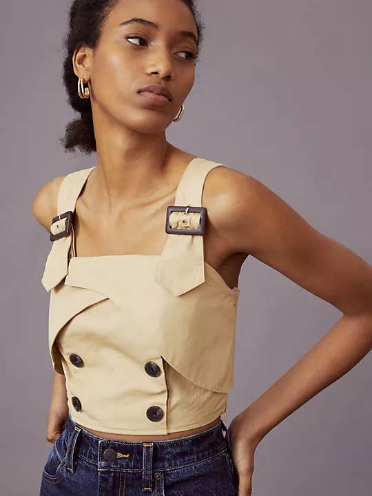 Trench Buttoned Cowboy Vest Blouse for wholesale by Eva Franco