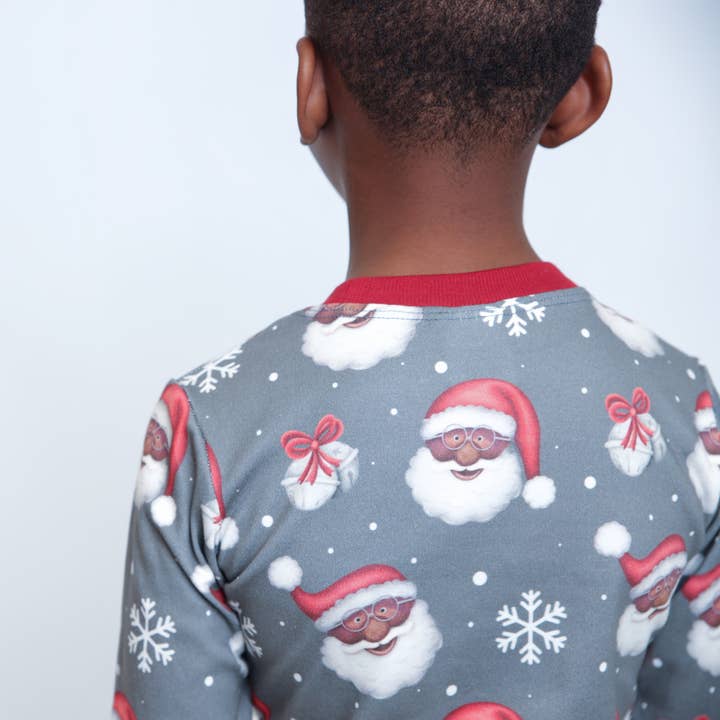 Wyntry Collection - Wholesale Sleepwear Set - Kids - Christmas 2025 Pajamas - Kids - Black Santa Set in Grey6