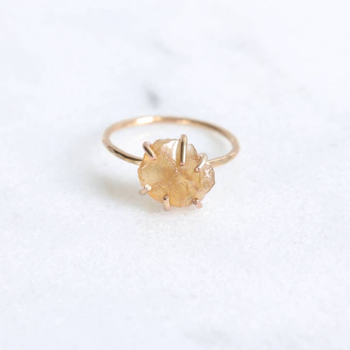 Raw Citrine Crystal Stone Ring in Silver and Gold for wholesale by Esme
