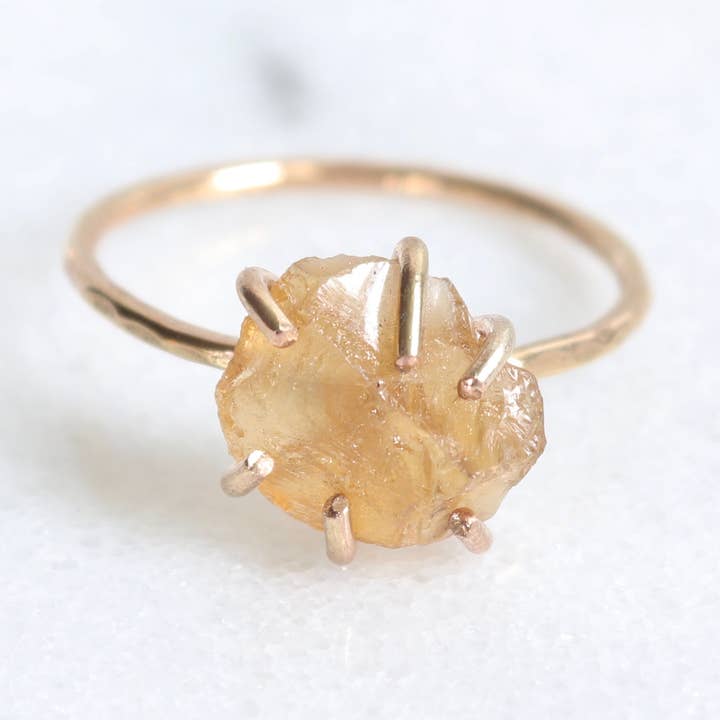 Esme - Wholesale Single Stone/Solitaire Ring - Raw Citrine Crystal Stone Ring in Silver and Gold1