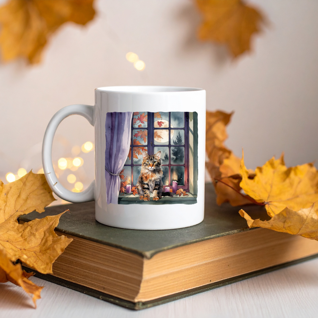 Les Moonettes - Vente Tasse à café - Mug en céramique la Fenêtre aux ronrons d'automne2