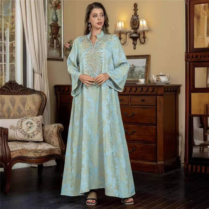 Embroidered Beaded Jacquard Loose Muslim Abaya Dress for wholesale by MoodGold