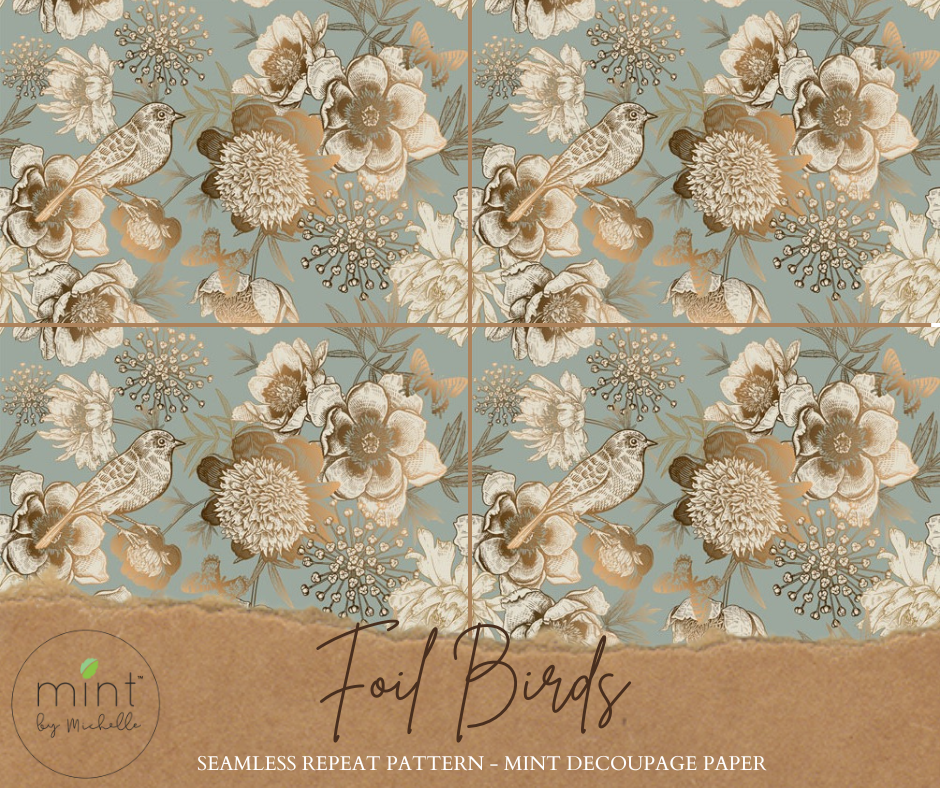 Mint by Michelle – Engroshandel Håndværk forsyninger – Foil Bird - Mint Decoupagepapir5