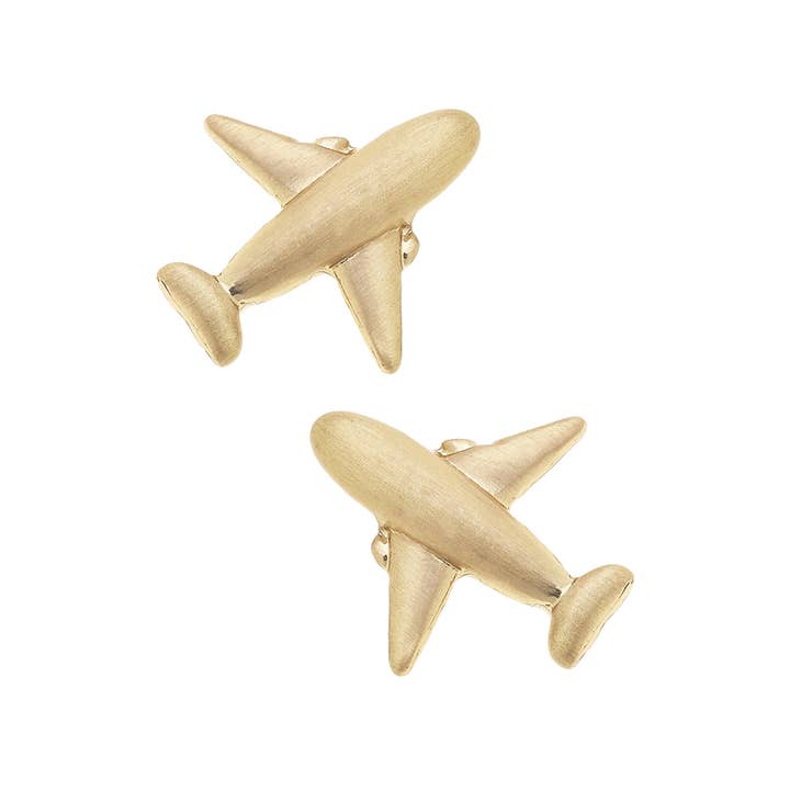 Canvas Style - Wholesale Stud/Post Earrings - Jet Setter Stud Earrings in Shiny Gold