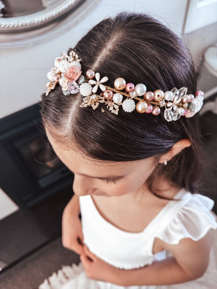 Aurora Girls Pearl Flower Headband for wholesale by A Little Lacey