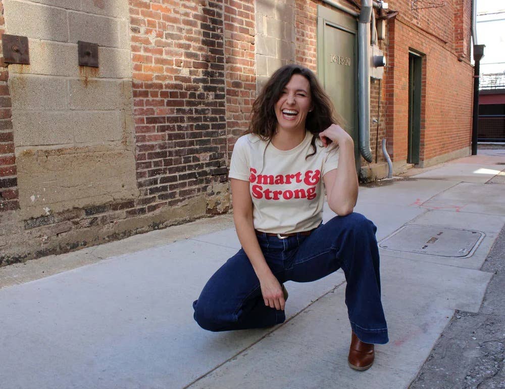 Yonder Studios - Wholesale Screen Printed T-Shirt - Women's - Smart and Strong Shirt in Red0