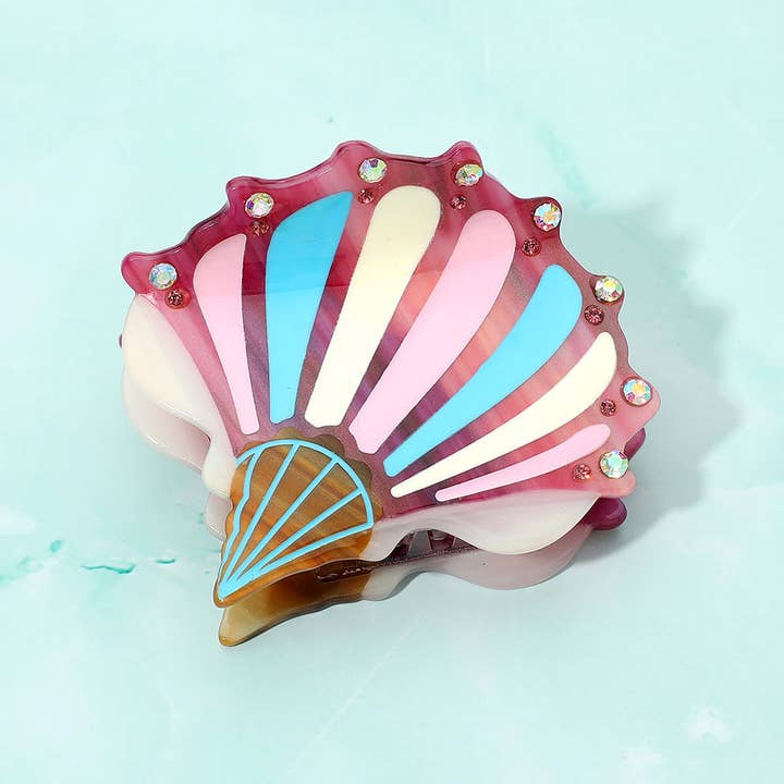 Sensibling Corp. - Wholesale Hair Clip - Women's - Rhinestone Rim Funky Seashell Hair Claw Clip