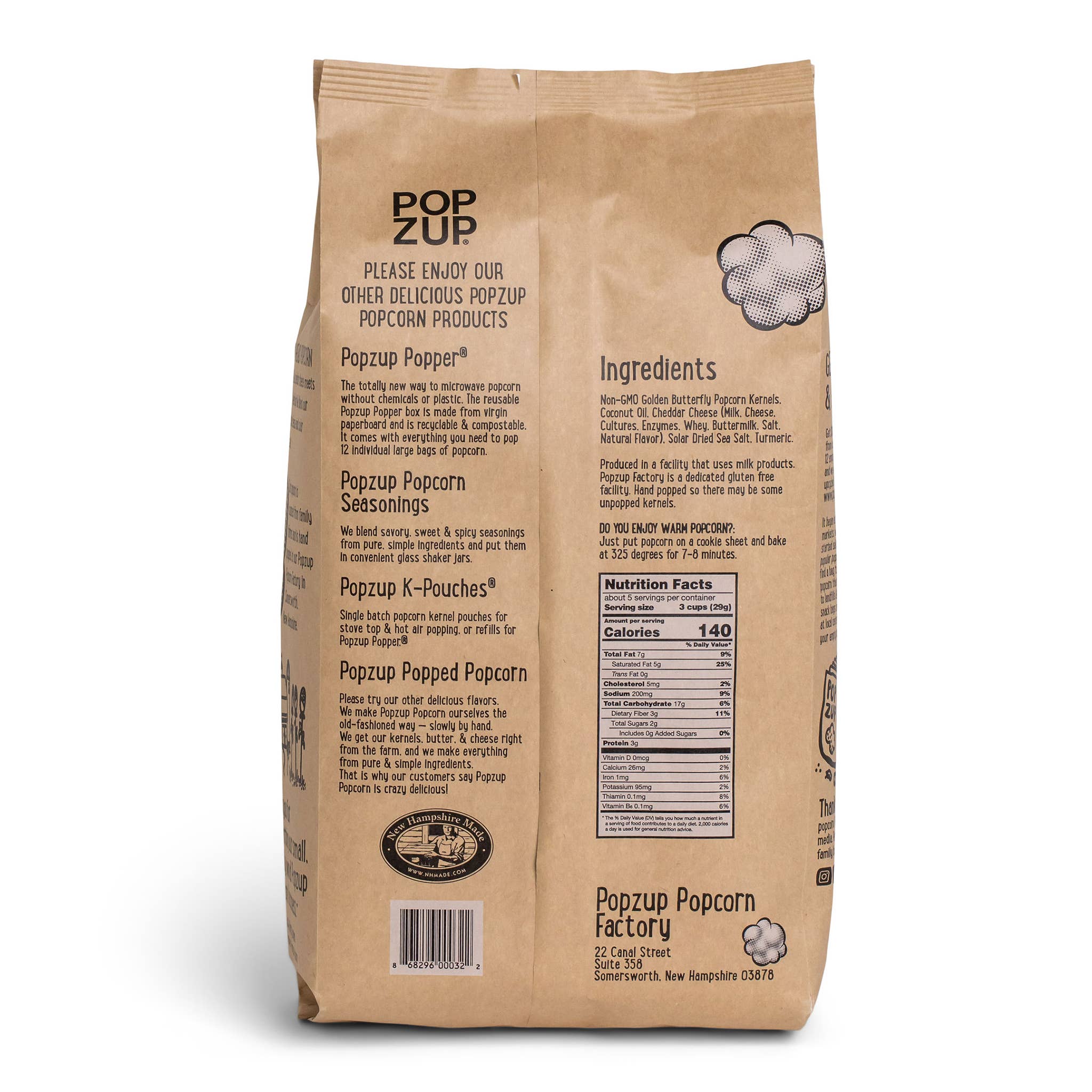 Popzup Popcorn – wholesale Popcorn – Cheddar Head Popcornpåsar - Familjestorlek1