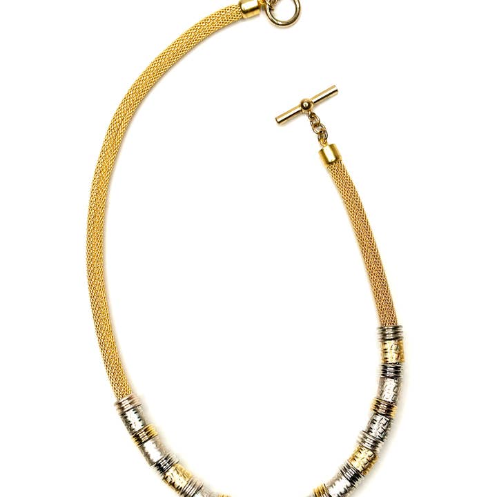 Dikke mesh ketting met getextureerde buizen voor wholesale door Erica Zap Designs