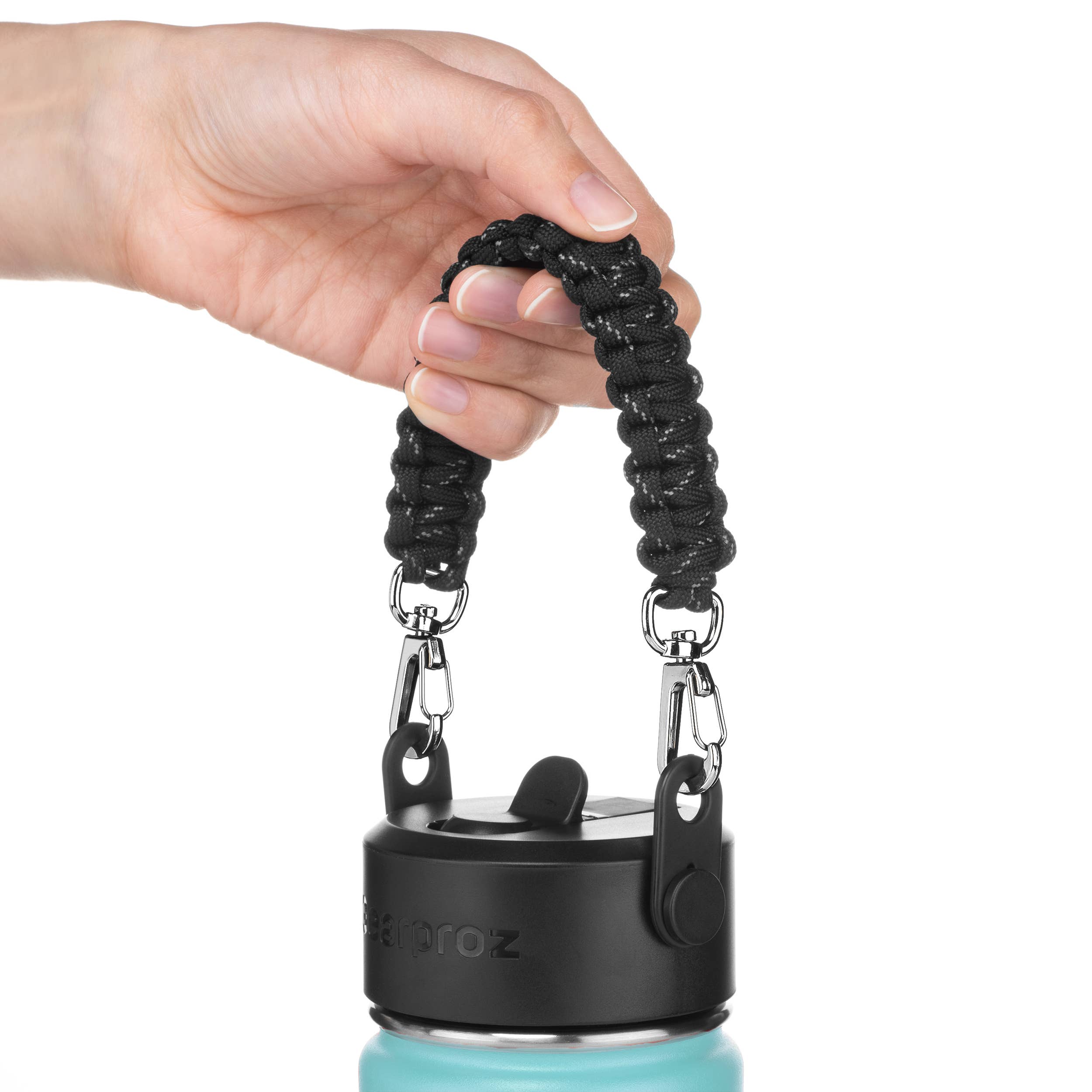 Hydroflask Handle, Hydrocord Paracord Strap for Wide Mouth Water Bottles  With Safety Ring and Carabiner Clip 