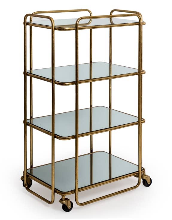 McGowan & Rutherford Ltd – wholesale Wall-mounted shelf – Antique Gold/Bronze Leaf Metal Bar Trolley with Mirror Shelf0