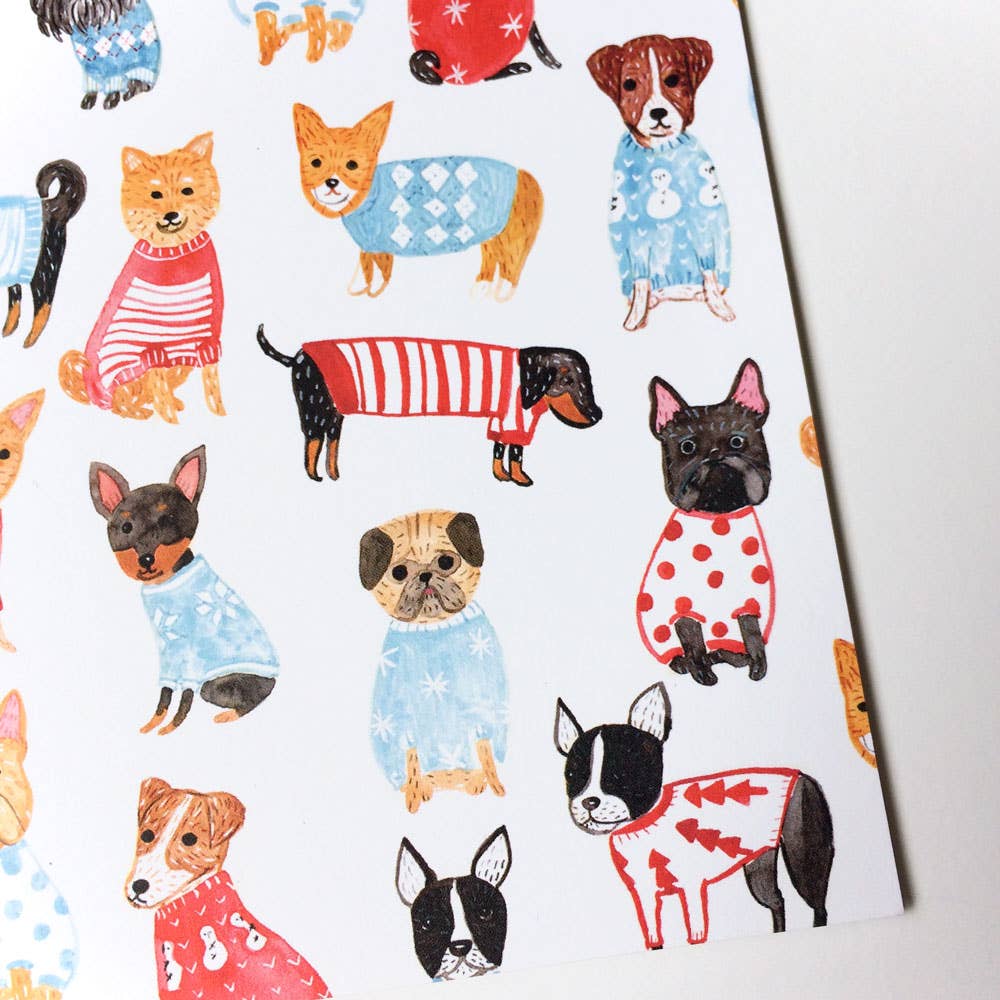 Honeyberry Studios - Vente Cartes de vœux saisonnières - Carte de vœux de Noël Dogs in Sweater3