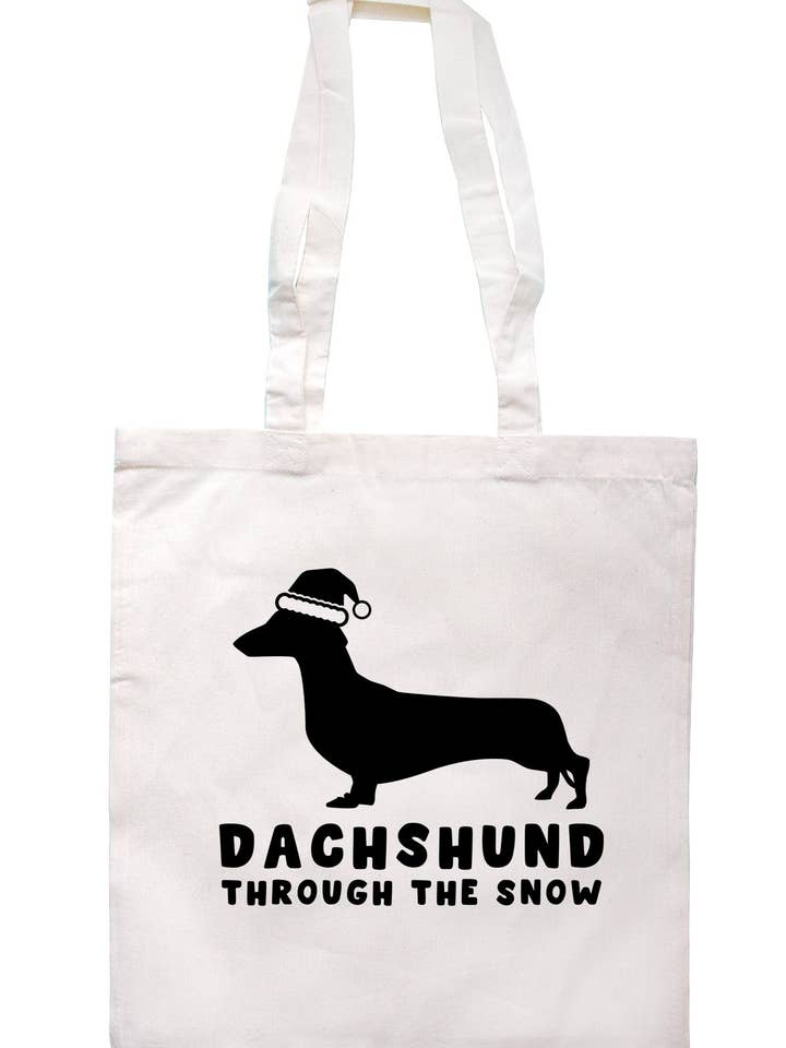 Dachshund Through The Snow Tote Bag A0246 for wholesale by Illustrated Identity