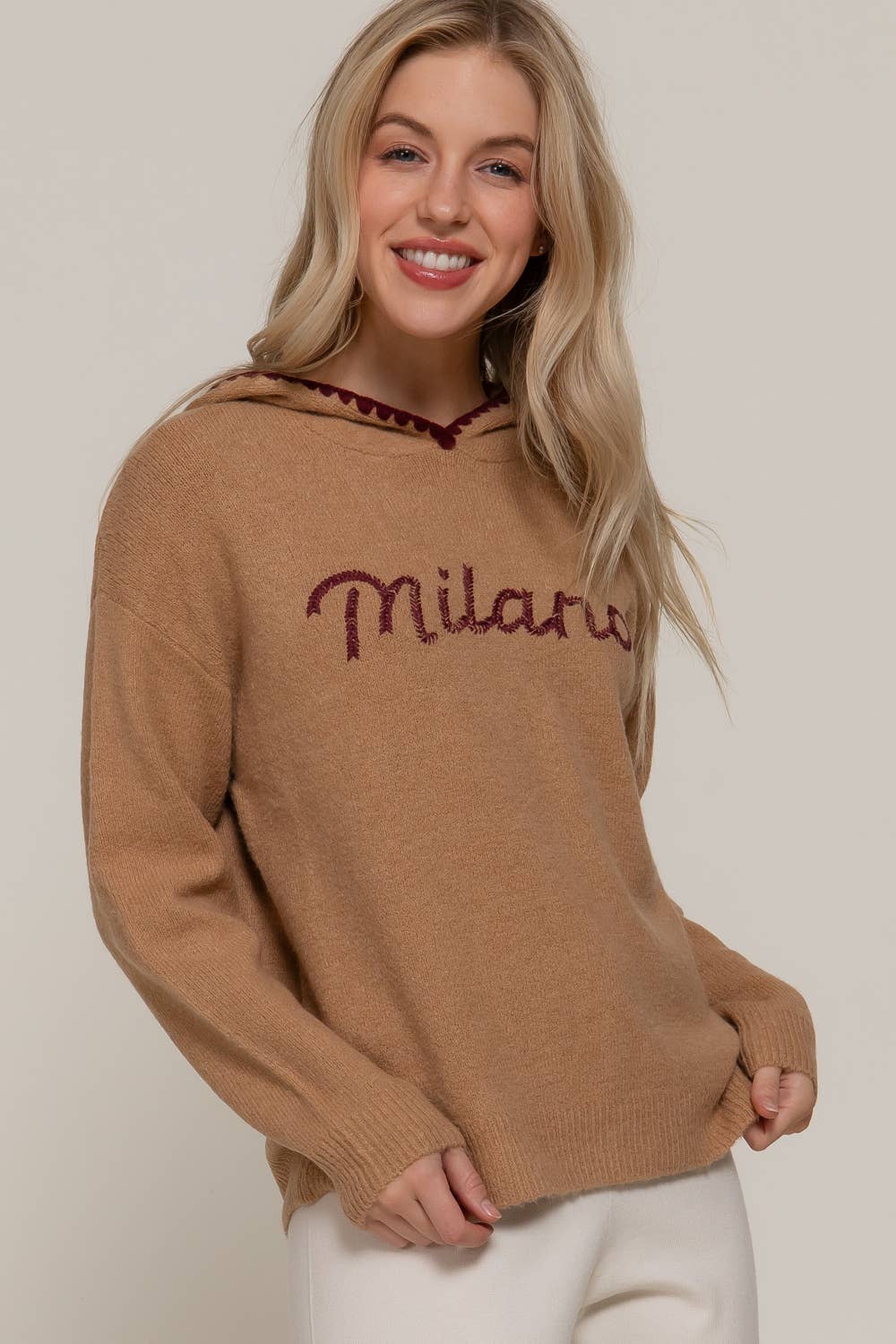 Active Basic | Active USA - Vente Pull en maille – femme - Sweat à capuche à manches longues avec détail de couture et lettres7