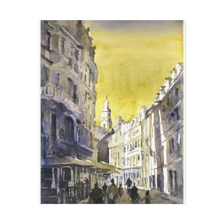 Riga Latvia Old Town Cityscape Poster Textured Watercolor Matte Poster Eastern Europe Skyline Baltic States for wholesale by Ryan Fox Fine Art