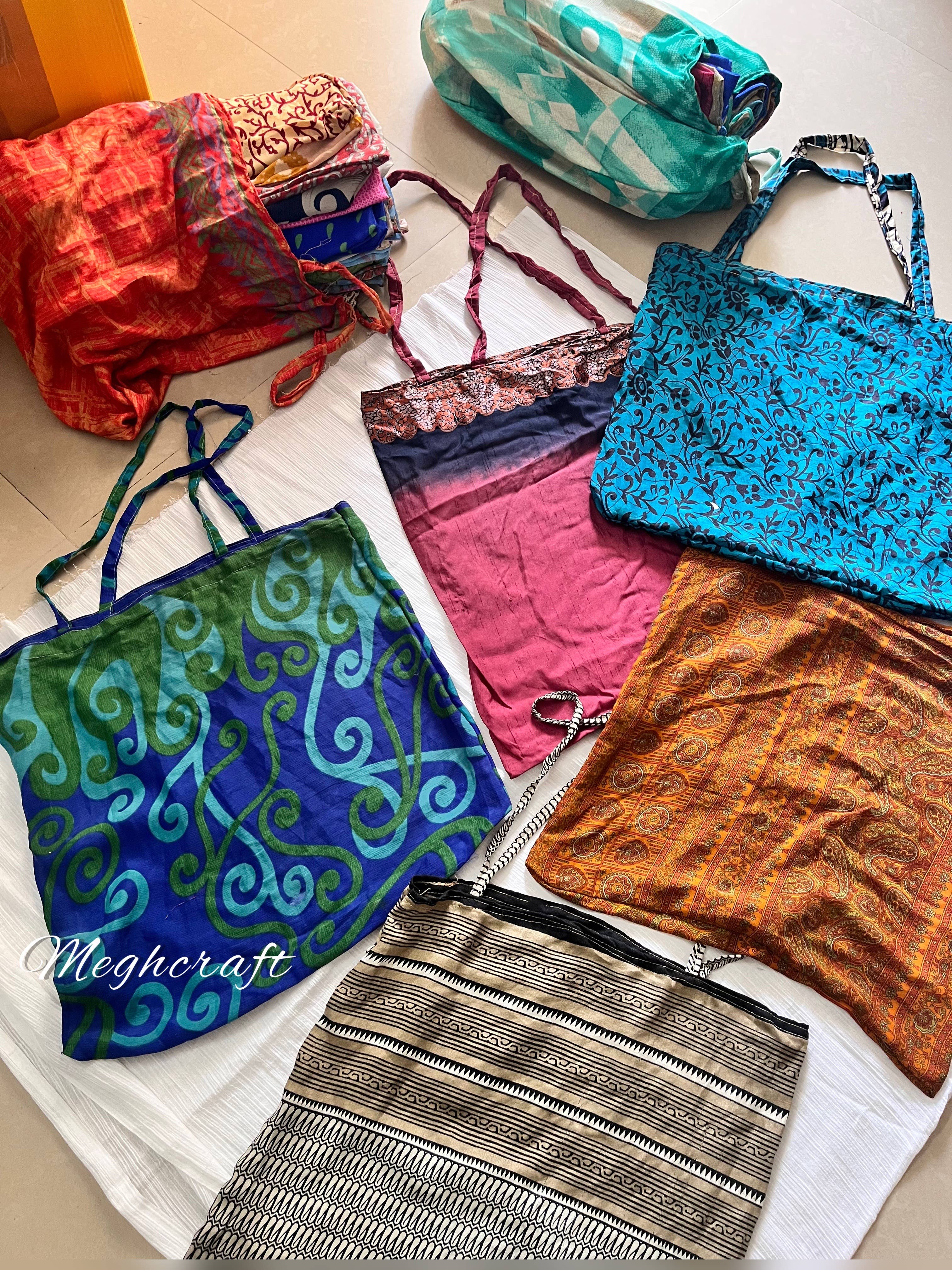 Meghcraft - Wholesale Grocery/Shopping Bag - Vintage silk Shopping Bag-Recycled silk- Upclycled sari bags10