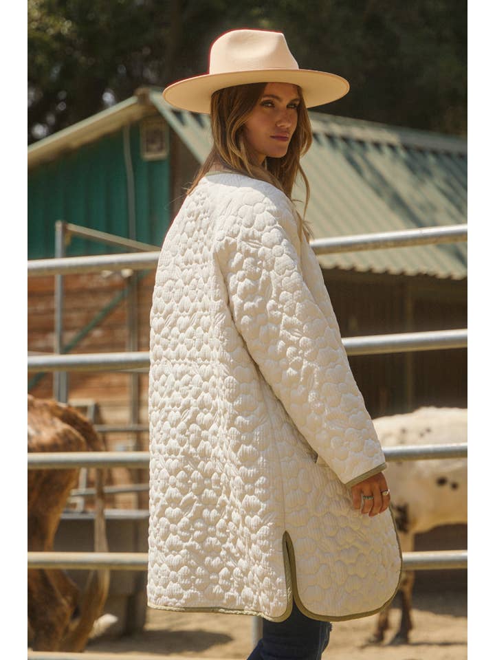 Oddi – wholesale Dunjacka - Dam – Plus blommig quiltad midi långärmad jacka