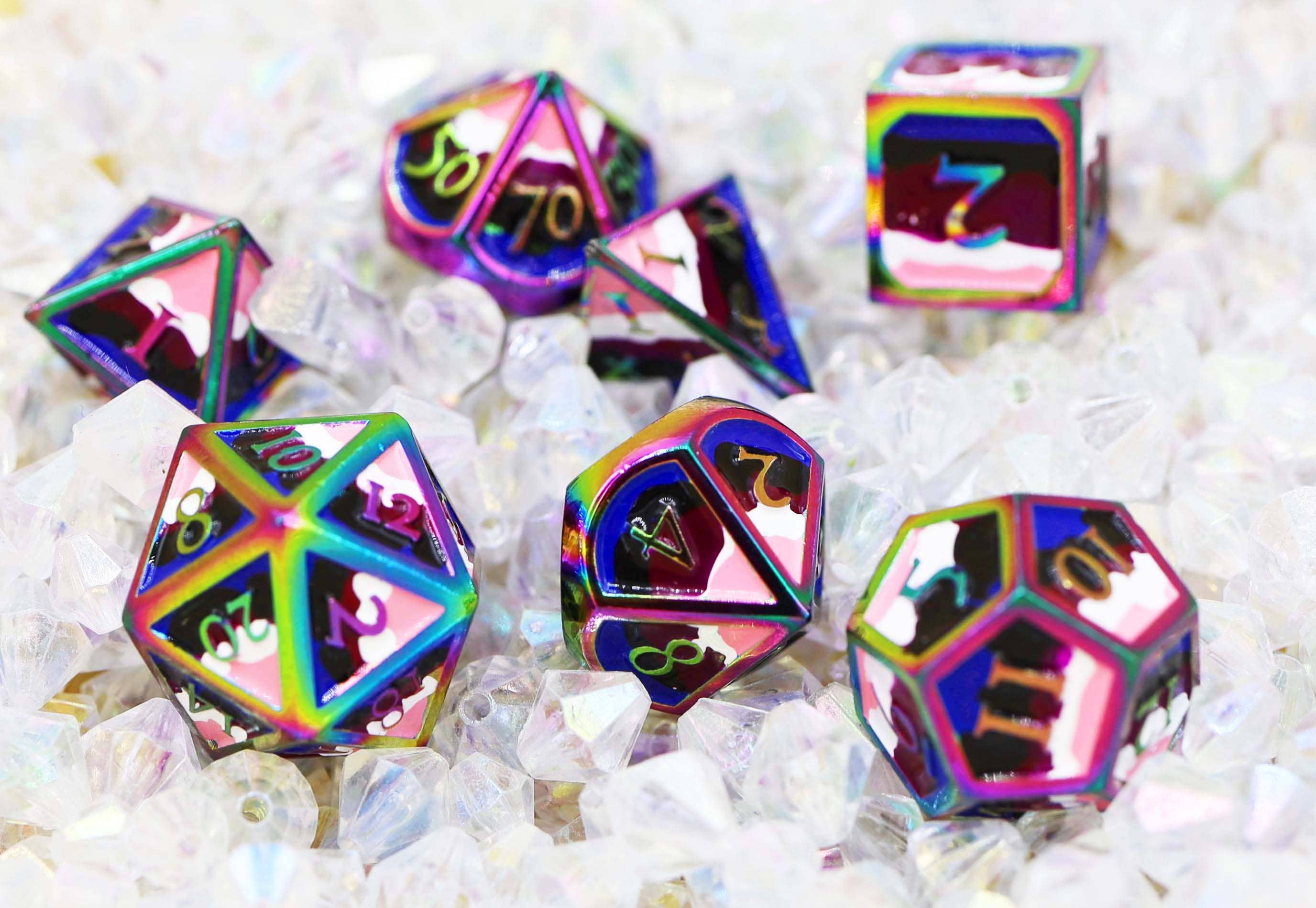 Foam Brain Games - Wholesale Dice - Genderfluid Pride Flag - Metal RPG Dice Set3