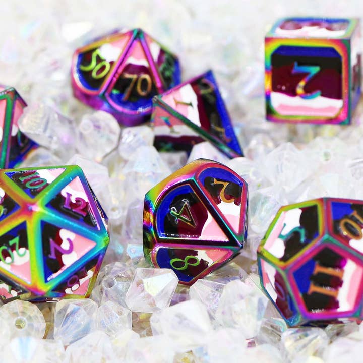 Foam Brain Games - Wholesale Dice - Genderfluid Pride Flag - Metal RPG Dice Set3