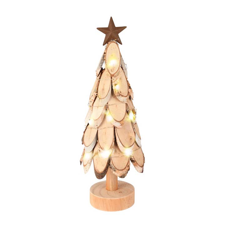 Deko-Baum mit Stern, natur, Holz, LED, 13x13x41cm für den Großhandel von Dekoratief