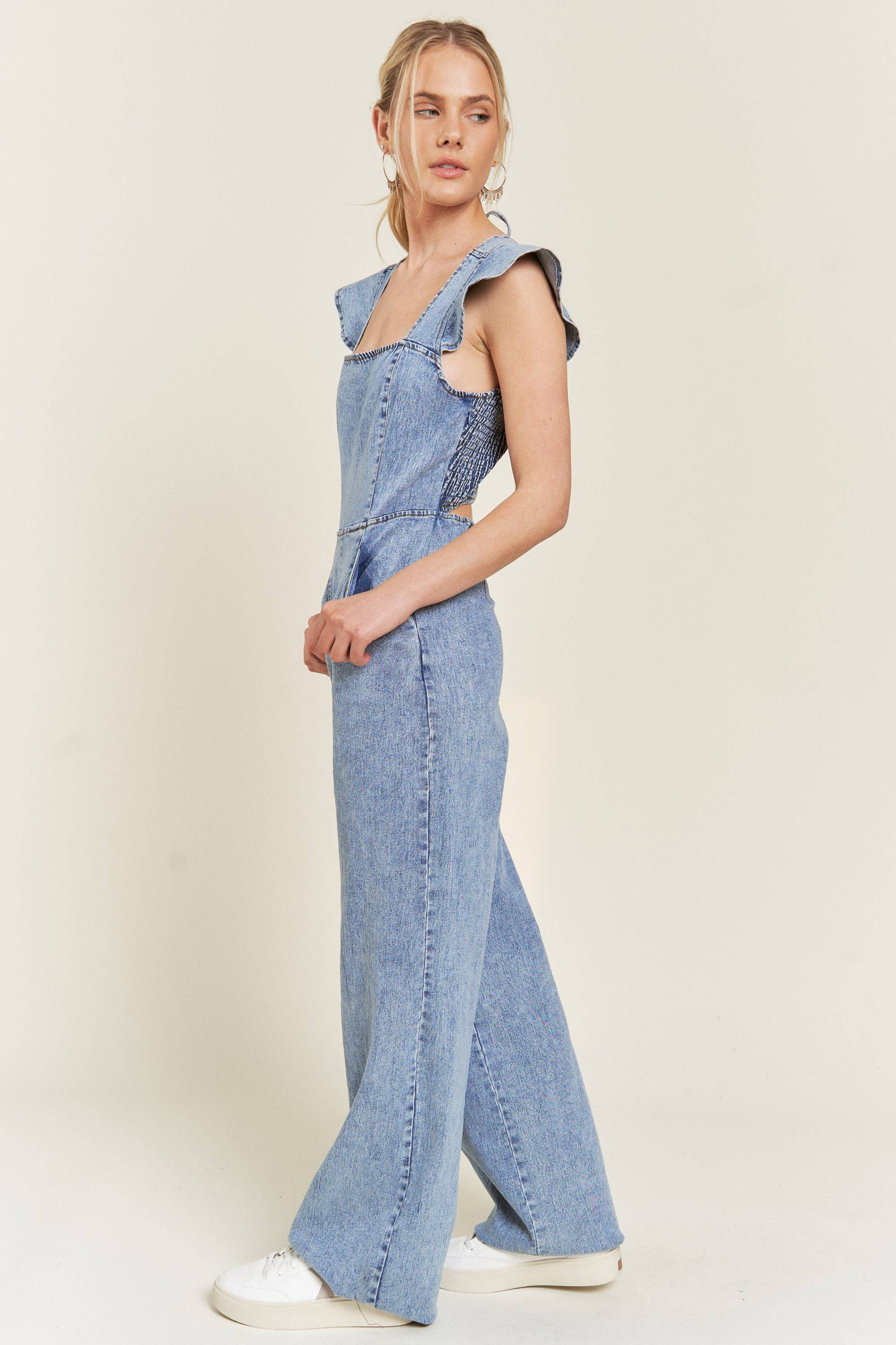 DENIM FLÆSET DENIM JUMPSUIT JJS5035 for engroshandel på Faire3