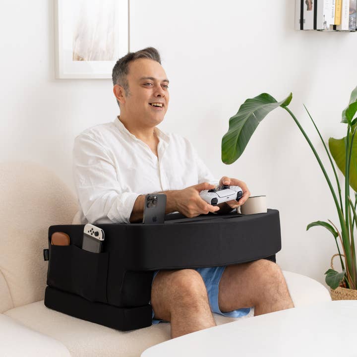 TabCouchCaddy - Wholesale Chair cushion - Reading Pillow for Gaming – Lap Desk & Arm Rest (Black)1