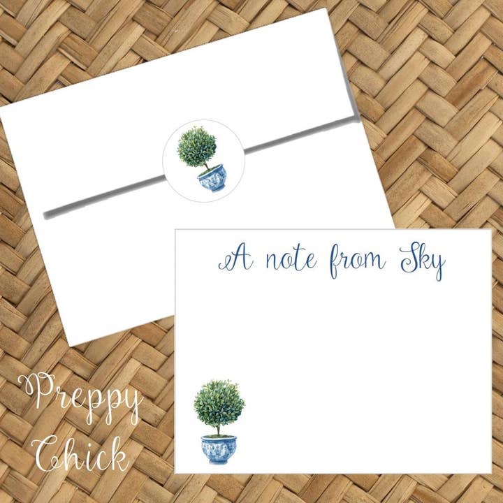 Juego de Tarjetas de Notas Personalizadas con Topiario de Estilo Preppy Chinoiserie para venta al por mayor de Moman Sales, Inc.