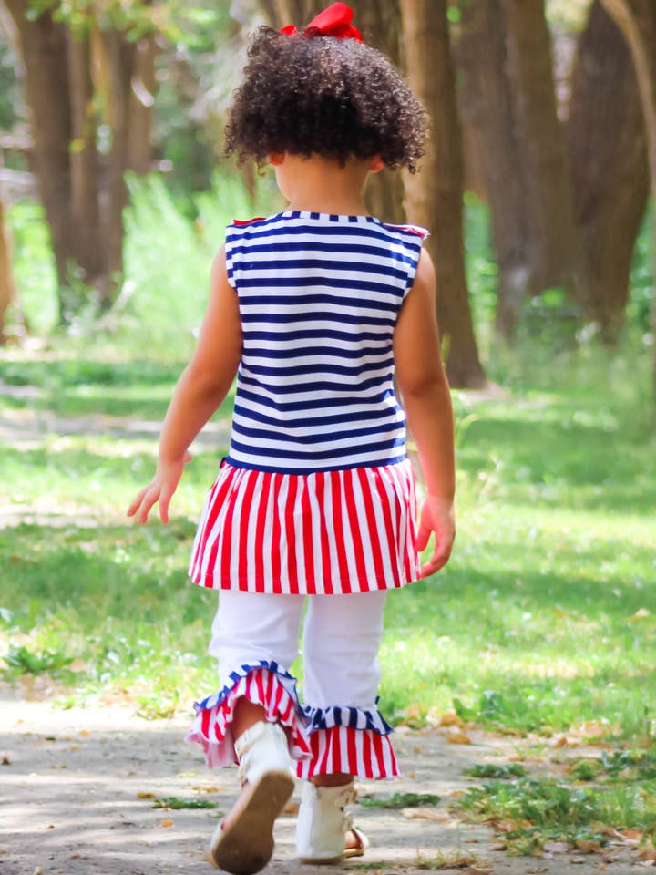 AnnLoren - Wholesale Top & Leggings Set - Kids - Girls Sailor Outfit Nautical Kids Clothing 4th Of July Set