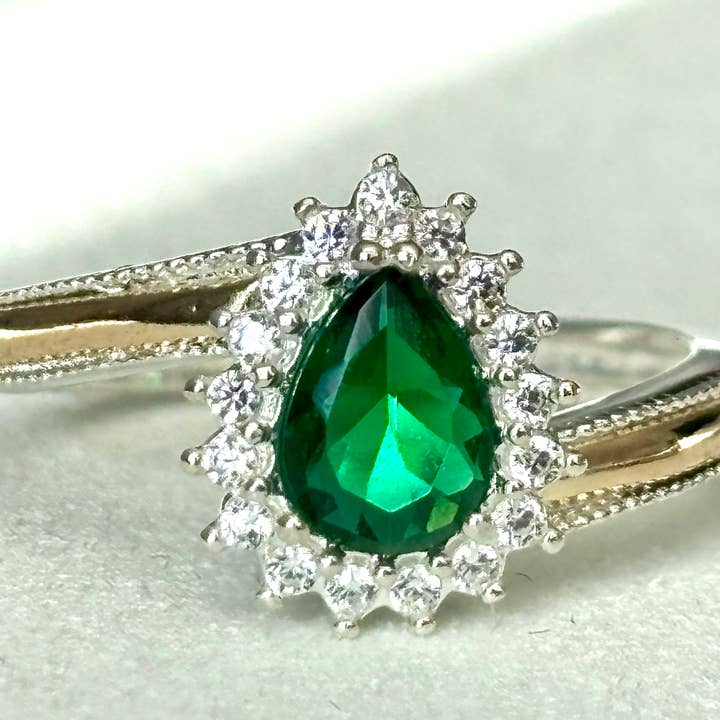 Teardrop Halo Ring in Solid 925 Sterling Silver & 10k for wholesale by QURI