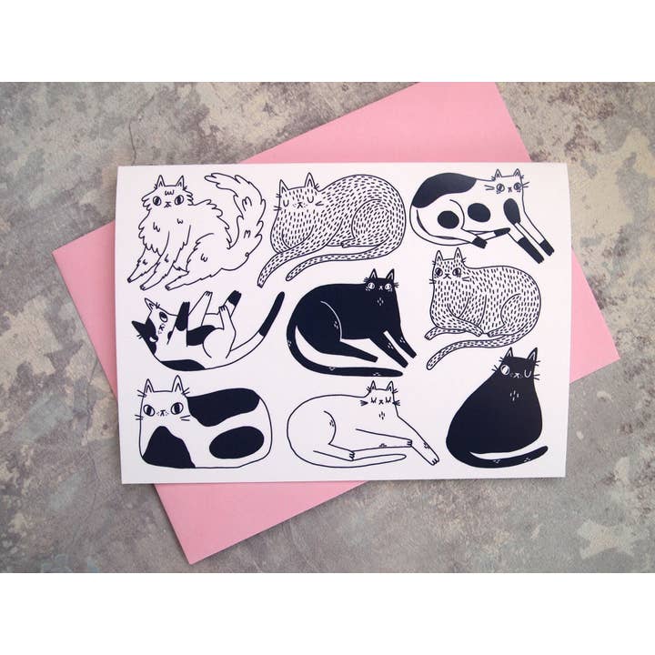 Marinblå illustrerade katter Tomt gratulationskort för wholesale av I LIKE CATS