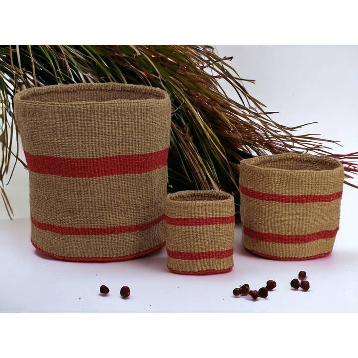 CHAI - Red and Beige Stripe Basket set for wholesale by NinaNest Home gifts