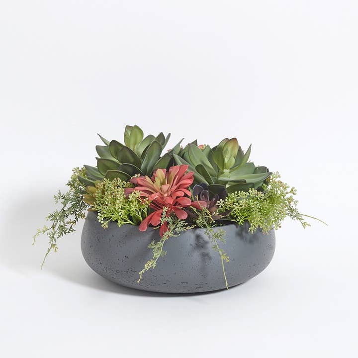 Round Artificial Succulent Arrangement, Natural Pot for wholesale on Faire