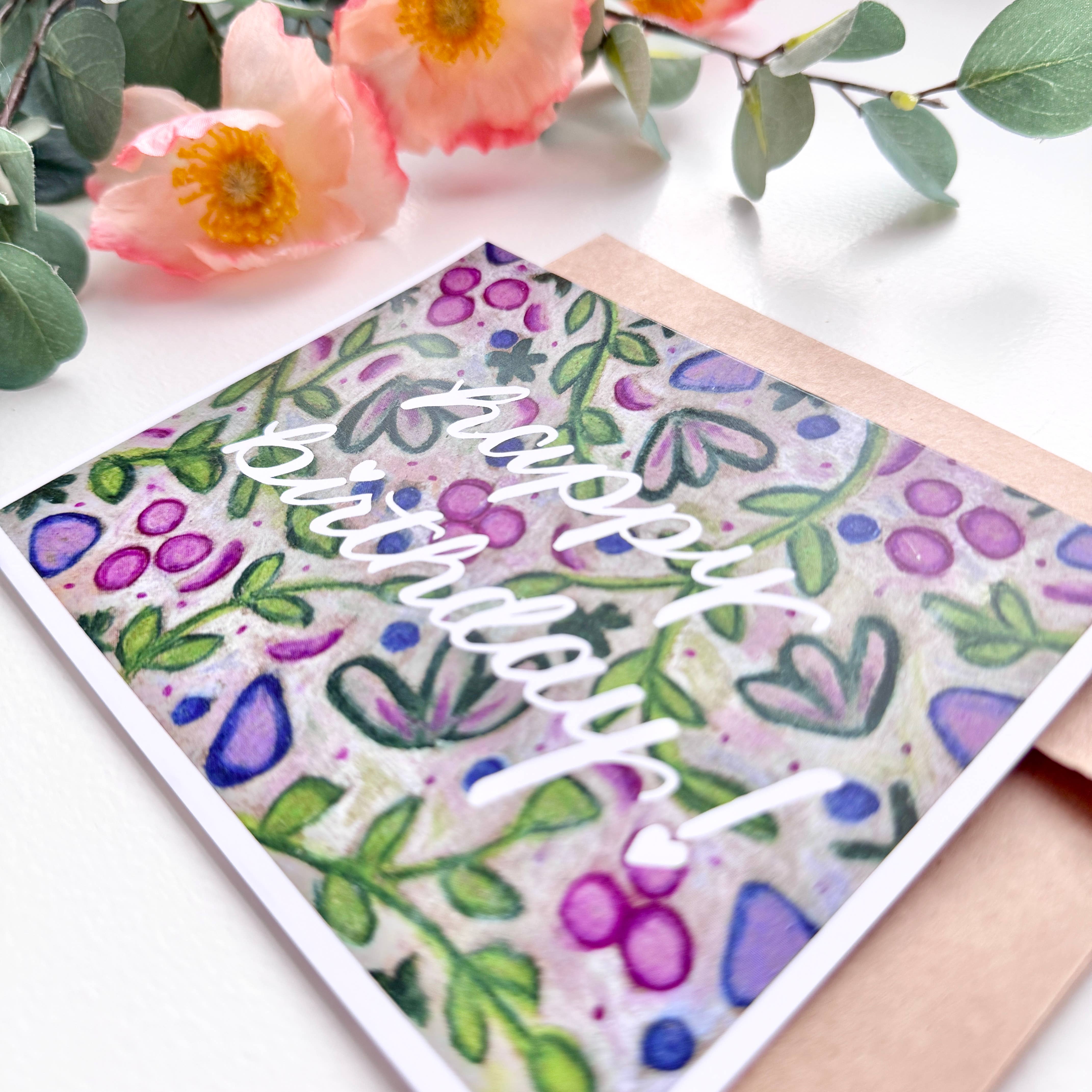 D. Prince Designs - Wholesale Birthday Card - Happy Birthday Leaves + Berries | Hand Illustrated Greeting Card3