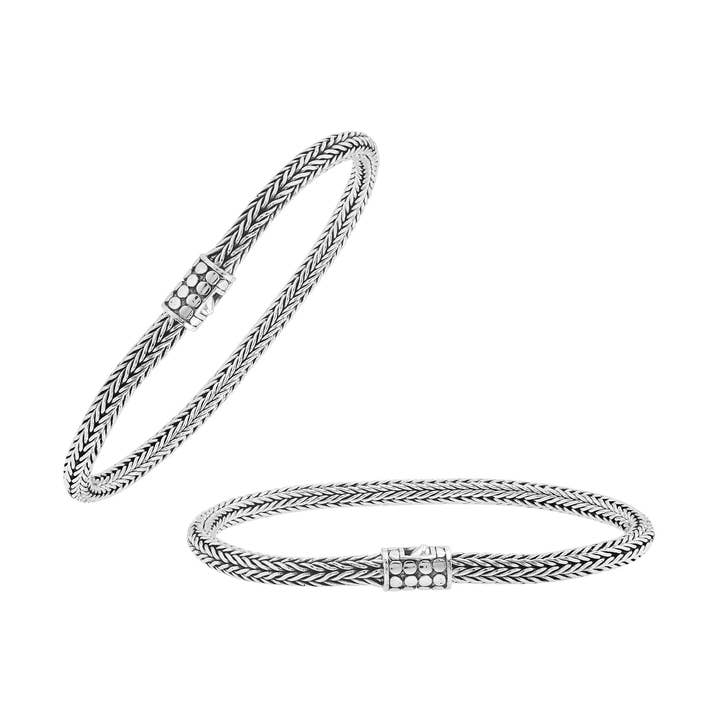 AB-1165-S Sterling Silver Wheat Chain Bracelet With Dot Pattern Clasp for wholesale by Bali Designs