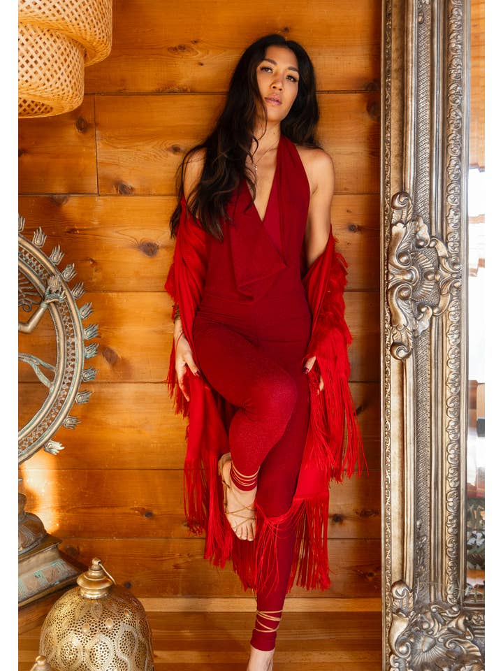 Temple Ro - Wholesale Robe - Women's - FRINGE ROBE - CRIMSON