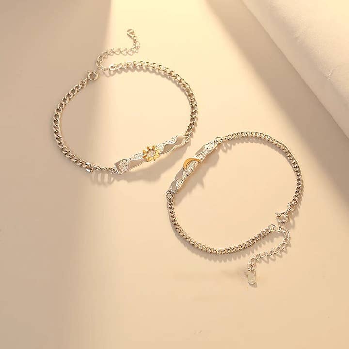 Perimade & Co. LLC - Wholesale Charm/Dangle Bracelet - Sun Moon Matching Couple Bracelet in 925 Sterling Silver