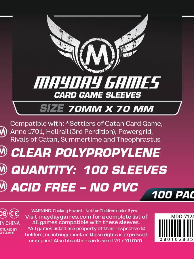 Small Square Card Sleeves - Pack of 100 - 70 X 70 MM for wholesale by Mayday Games