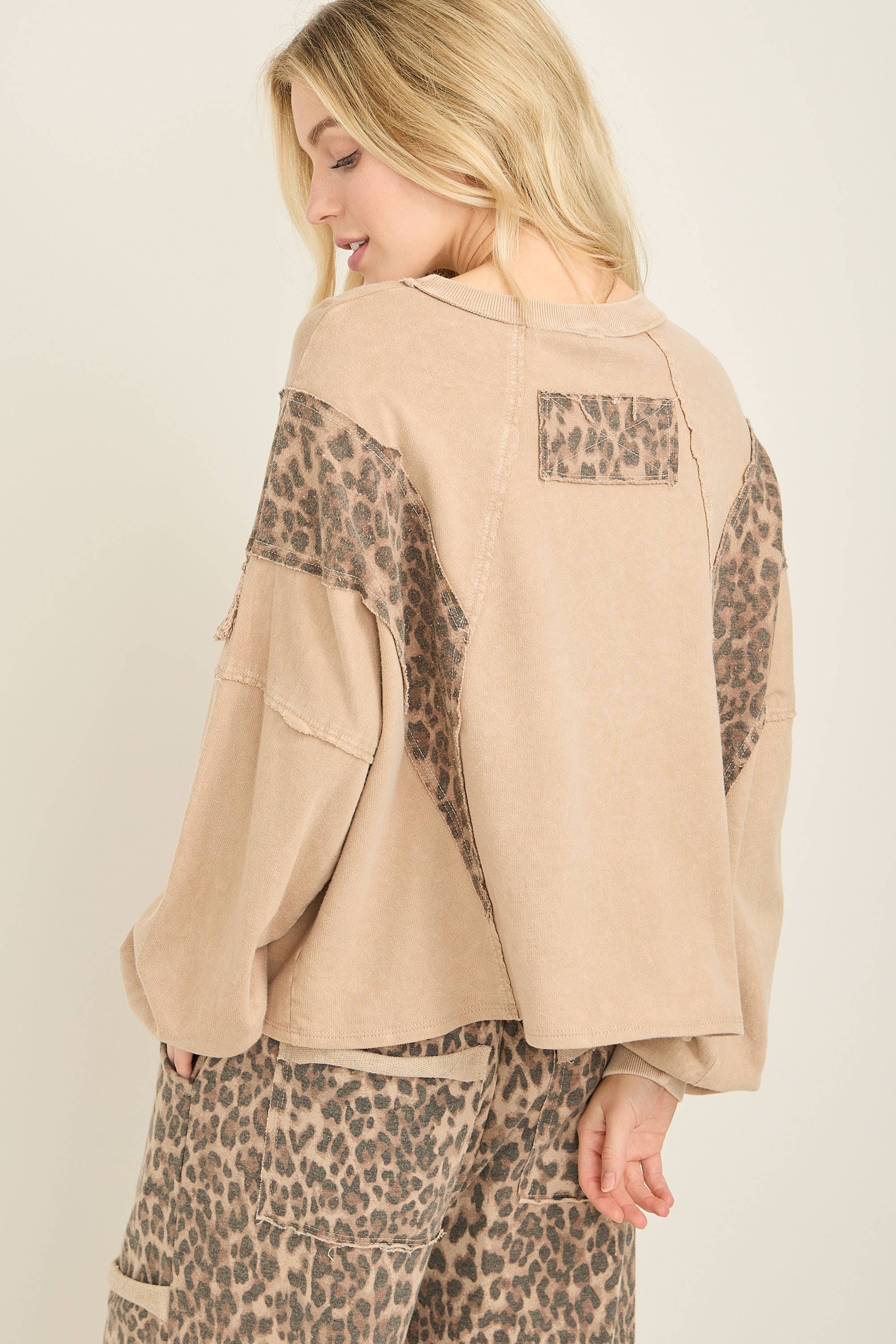 J.Her - Wholesale Blouse - Women's - Mineral Washed Cheetah Leopard Fringe tassel top HT672211