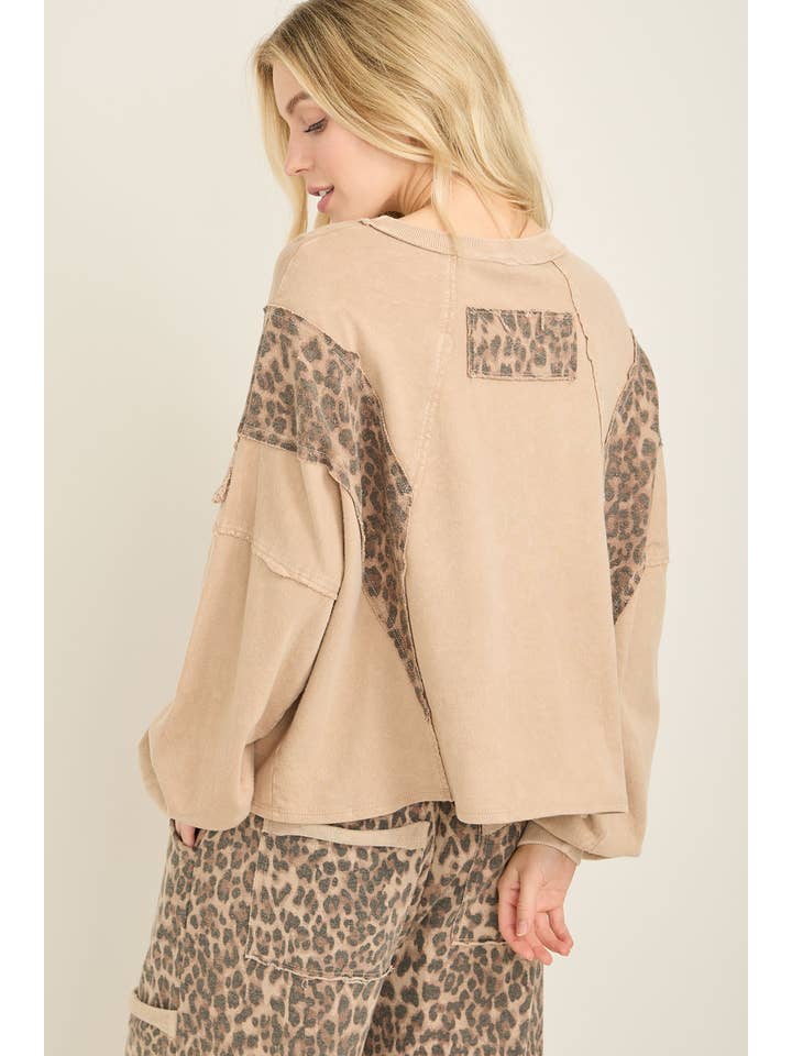 J.Her - Wholesale Blouse - Women's - Mineral Washed Cheetah Leopard Fringe tassel top HT672211