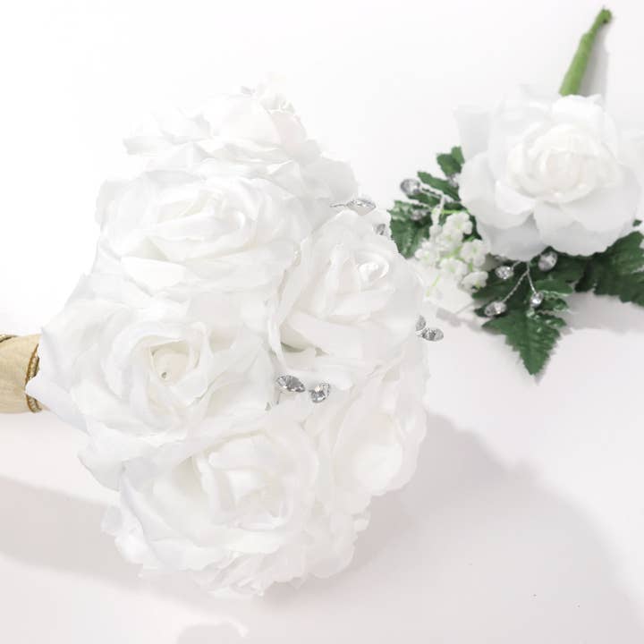 Larksilk - Wholesale Artificial flowers - 100-Pack: Soft White Silk Rose Picks, 8" Stems, 3" Wide4