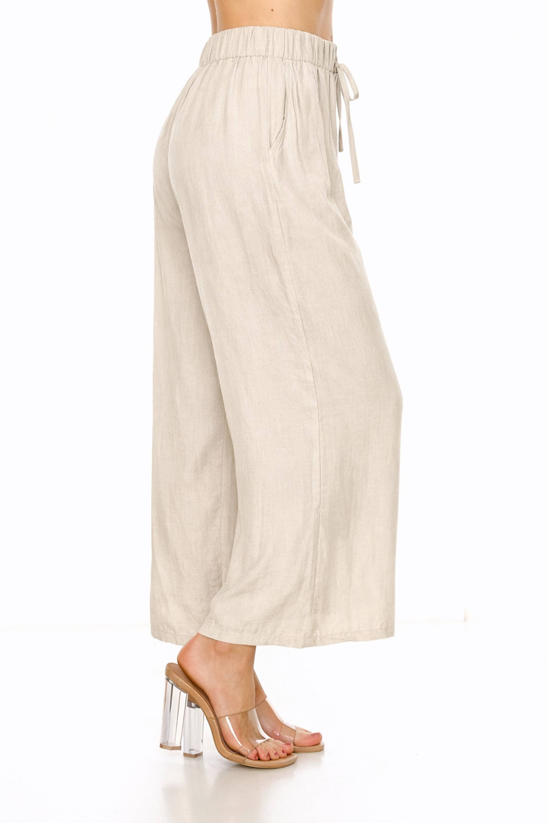MOA COLLECTION - Wholesale Pants - Women's - Linen Texture Wide Leg Palazzo Pants Casual Style9