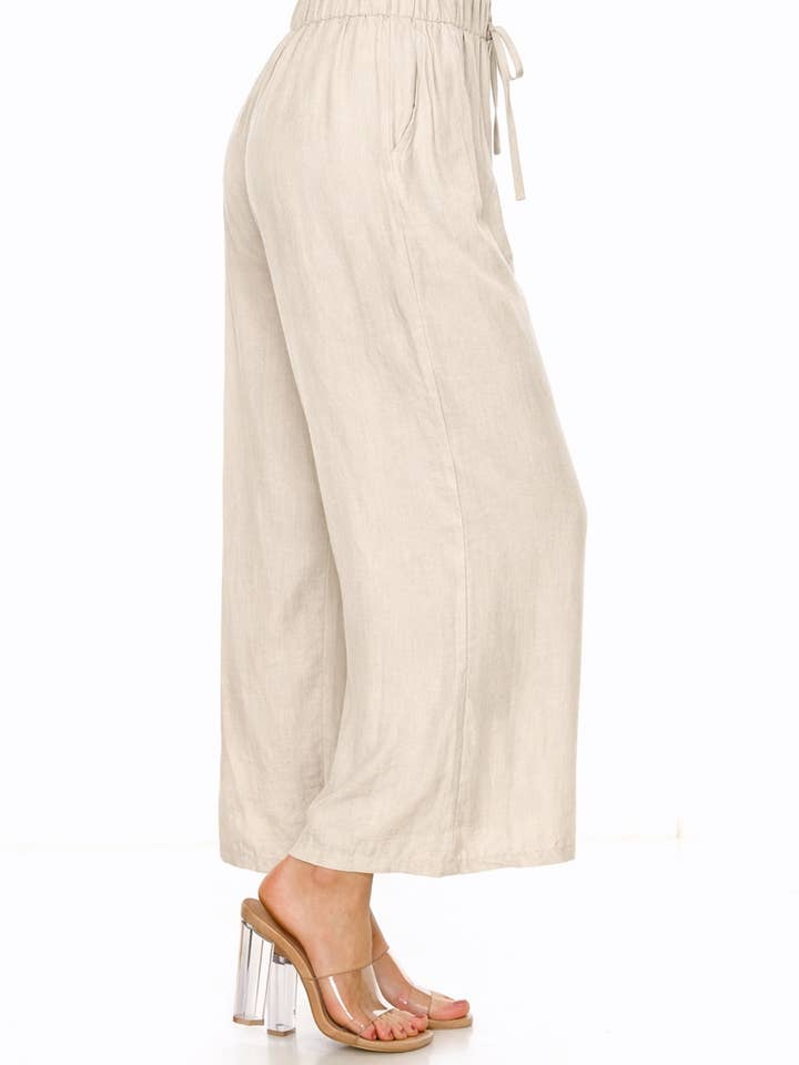 MOA COLLECTION - Wholesale Pants - Women's - Linen Texture Wide Leg Palazzo Pants Casual Style9