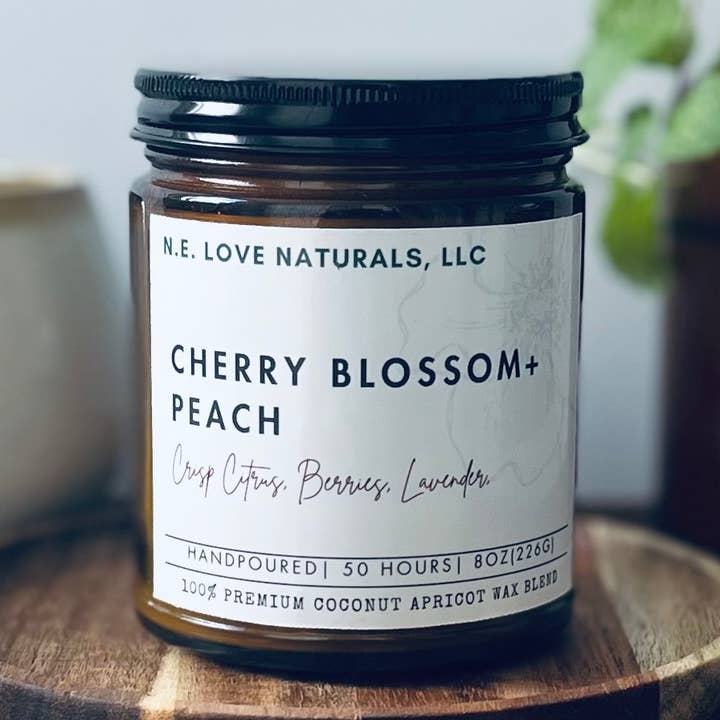 Cherry Blossom+ Peach| Coconut Apricot Soy Candle for wholesale by N. E. Love Naturals, LLC