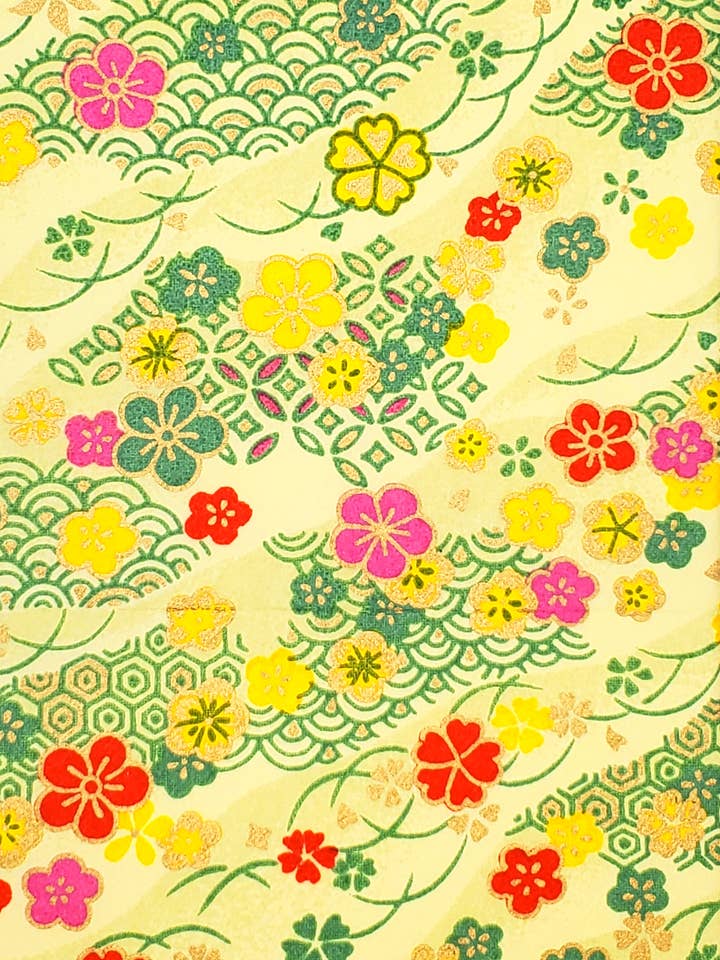 Yuzenshi: Flerfärgade blommor på gult för wholesale av Aitoh Company